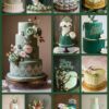 Collage of 12 beautifully designed green-themed birthday cakes, featuring a variety of styles including pistachio drip, art deco, and tropical-inspired cakes.