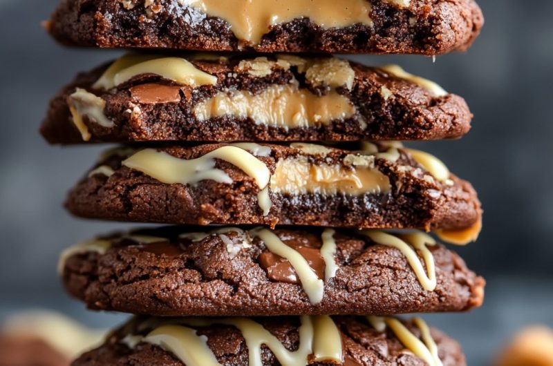 Peanut Butter Brownie Cookies Drizzled with White Chocolate