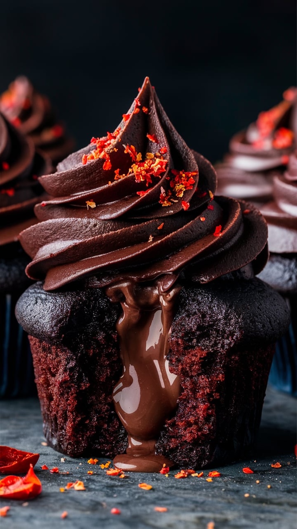 TRIPPLE CHOCOLATE CHILLY CUPCAKES