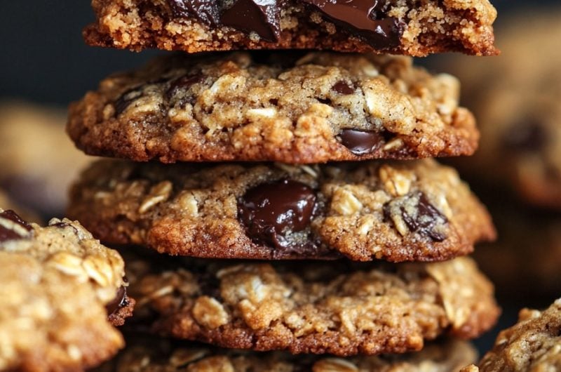 Oatmeal Chocolate Chip Cookies with Chocolate Centers and Fleur de Sel