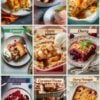A collage of various dump cakes, each with vibrant colors and toppings, featuring flavors such as pumpkin, blueberry, peach, cranberry, apple, cherry, red velvet, caramel pecan, and cherry pineapple, all beautifully styled in serving dishes.