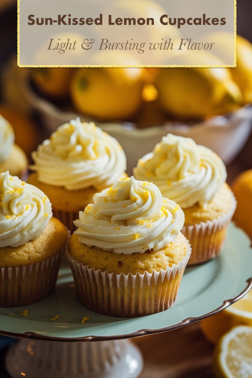 Moist lemon cupcakes with swirls of buttercream frosting and a sprinkle of lemon zest.