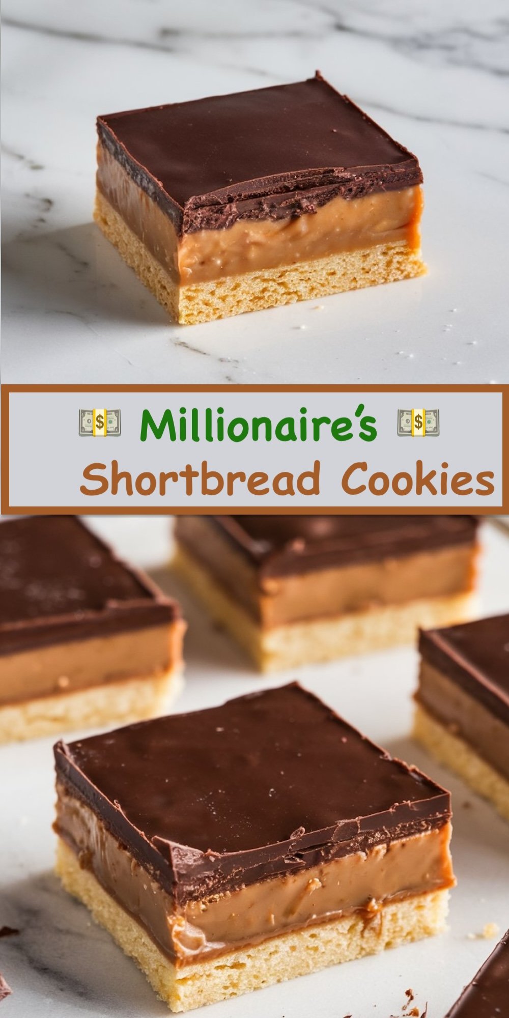 An inviting display of homemade millionaire’s shortbread cookies, each bar layered with crumbly shortbread, creamy caramel, and a dark chocolate finish, served on a simple white dish.