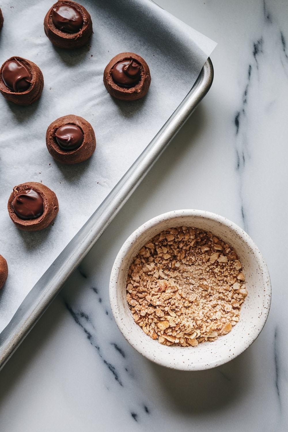 preparing the balls, filling them with chocolate