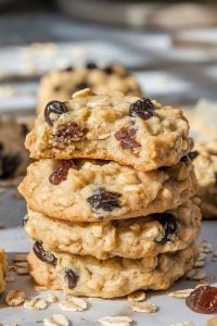Homemade Oatmeal Raisin Cookies Recipe – 24 Days of Christmas Desserts: A stack of homemade oatmeal raisin cookies, packed with chewy oats and sweet raisins. This classic cookie recipe, featured in "24 Days of Christmas Desserts," offers a hearty, comforting treat perfect for cozy holiday snacking.