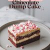 Close-up view of a Peppermint Chocolate Dump Cake, highlighting the contrast between the rich chocolate layers and the creamy white chocolate sections, topped with a generous scattering of crushed peppermint candies.