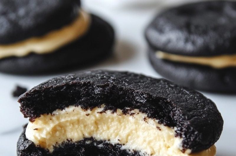 Black Velvet Sandwich Cookies with Creamy Vanilla Filling