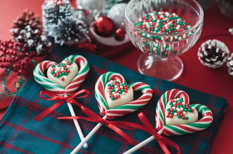 Candy Cane Heart Lollipops