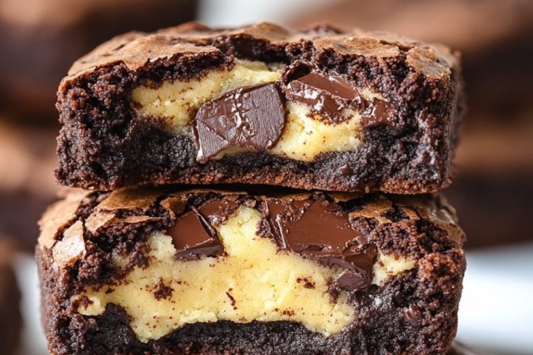 Decadent chocolate cheesecake cookies with melting chocolate pieces, creamy cheesecake filling clearly visible in the cut cookies; 'How to Make Chocolate Cheesecake Cookies' heading above.