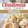This is a 1:2 collage image combining a close-up top view and a detailed side view of the treats. The composition is highly engaging and informative, clearly showing both the decoration and the texture inside. This makes it ideal for pinning on Pinterest due to its clarity, holiday theme, and strong visual appeal that encourages recipe clicks.