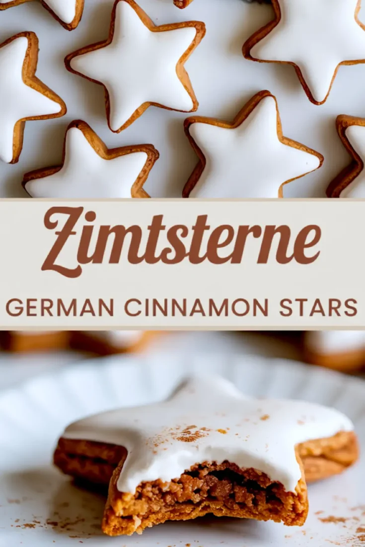 Iced cinnamon star cookies arranged on a white surface, each cookie topped with a smooth white glaze, with one partially eaten cookie showing a spiced almond interior.