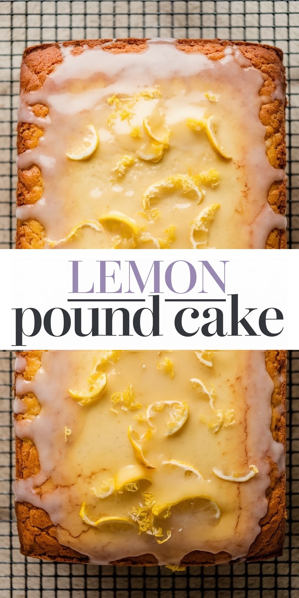 A freshly baked lemon pound cake topped with a smooth lemon glaze and sprinkled with fresh lemon zest. The cake has a rich golden crust and a moist center, creating a delightful, zesty dessert that’s perfect for spring or summer gatherings.