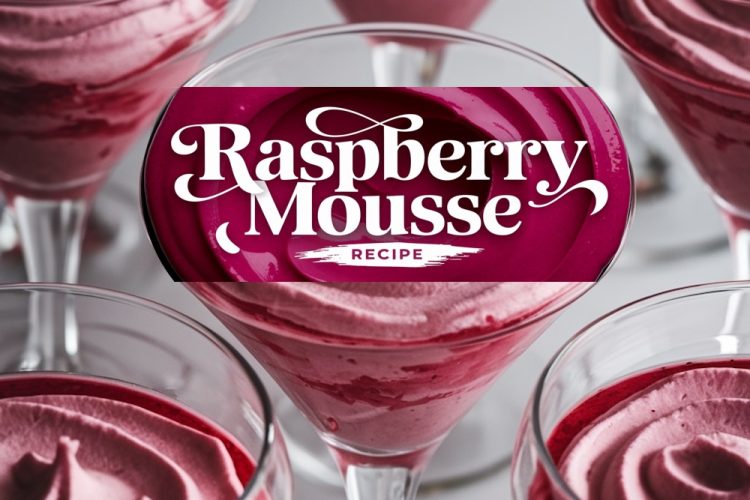 Close-up of elegant glasses filled with creamy raspberry mousse, showcasing its smooth texture and vibrant pink hues, perfect for a dessert table or festive gathering.