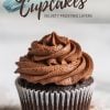 A single chocolate cupcake with velvety chocolate frosting dusted with cocoa powder. The cupcake sits on a white surface, and text overlay at the top reads “Chocolate Cupcakes - Velvety Frosting Layers.”