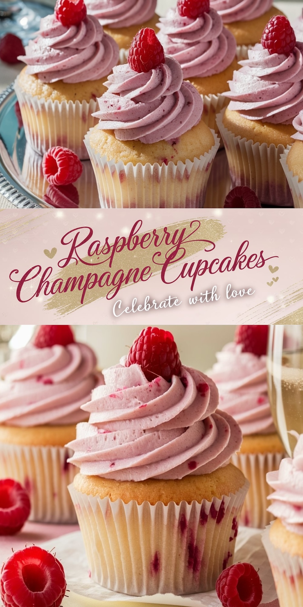 Vanilla cupcakes infused with champagne, topped with swirls of raspberry buttercream and fresh raspberries. A sophisticated Valentine’s Day dessert idea to celebrate love with elegance.