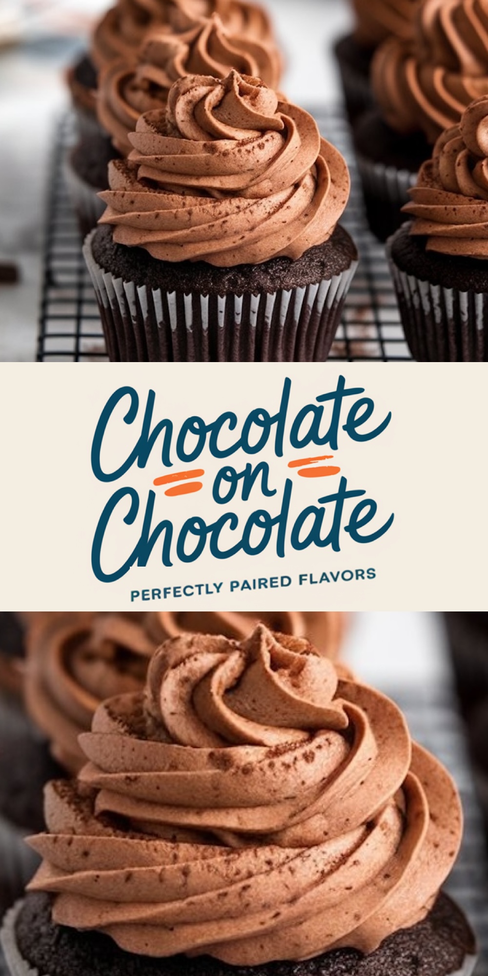 Rich chocolate cupcakes topped with luscious chocolate buttercream frosting, presented on a cooling rack. A decadent Valentine’s dessert option for chocolate lovers.