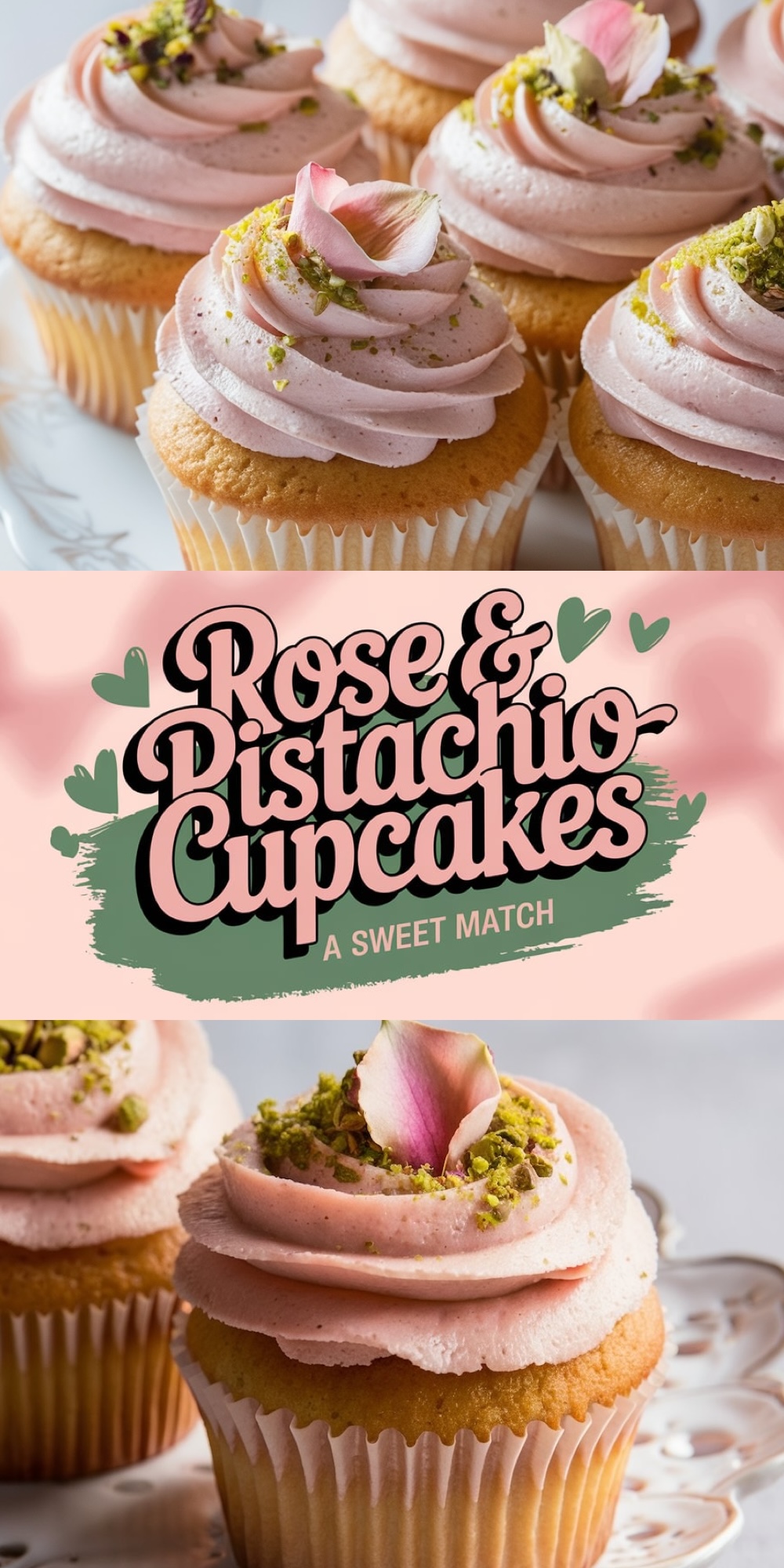 Vanilla cupcakes topped with delicate rose-flavored buttercream, crushed pistachios, and edible rose petals. A fragrant and visually stunning Valentine’s dessert idea.