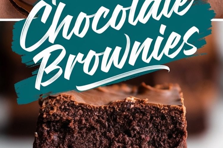 A collage of fudgy chocolate brownies with two sections. The top shows the glossy, crackled surface of freshly baked brownies. The bottom section features two moist and thick brownie slices stacked to showcase their gooey texture. Text reads “Fudgy Chocolate Brownies.”