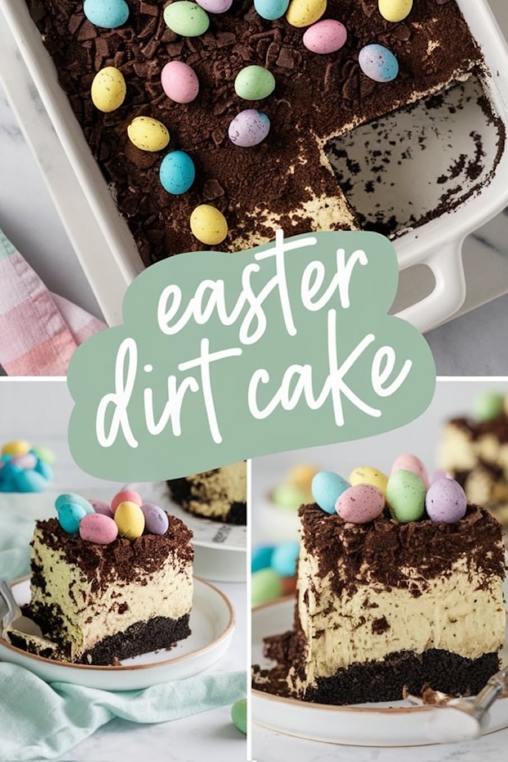 Easter Dirt Cake: Creamy Layers with Chocolate Butter Biscuits and Candy Eggs