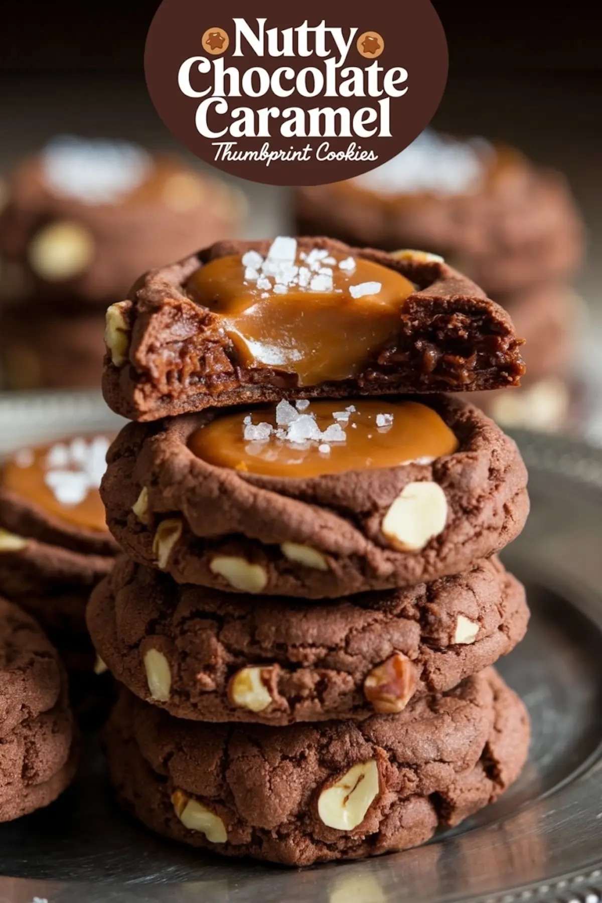 Chocolate Caramel Thumbprint Cookies with Sea Salt