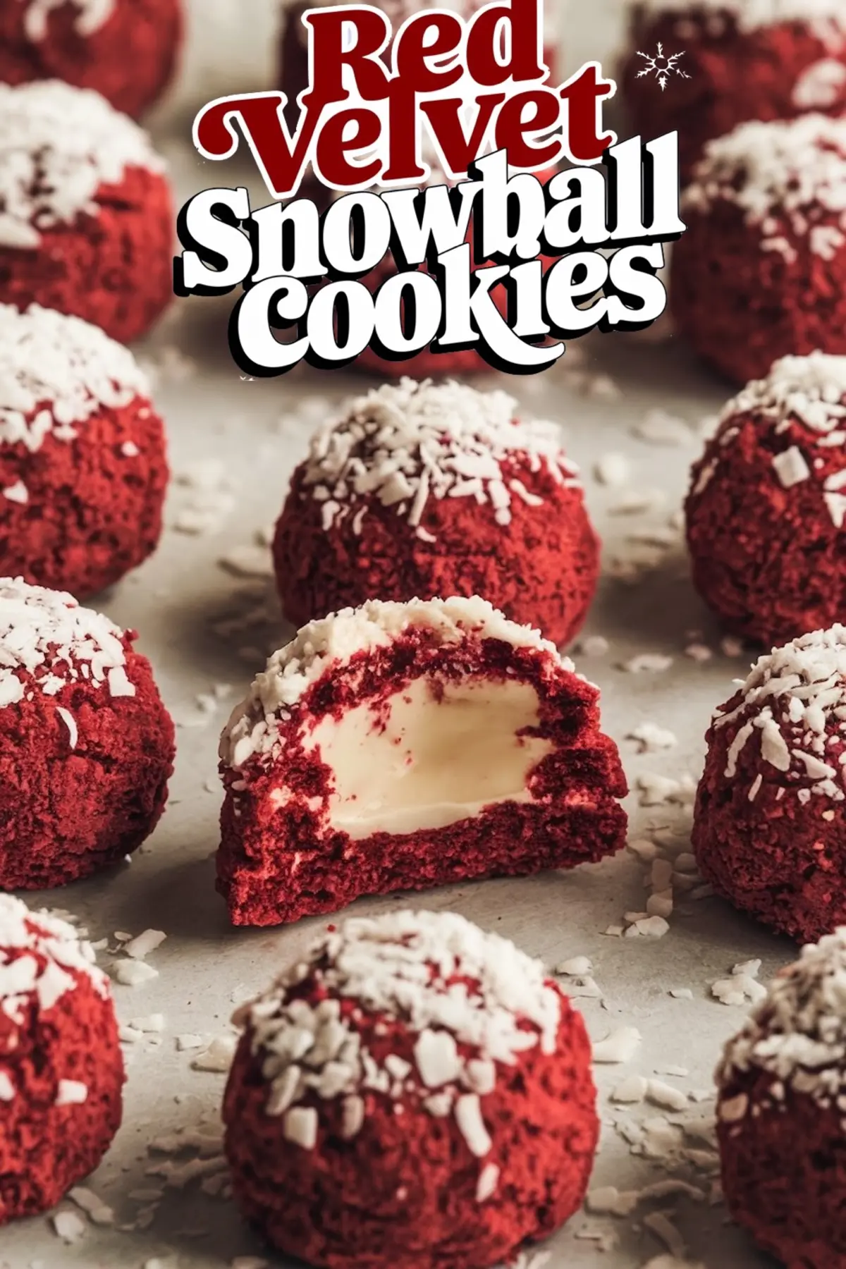 Red Velvet Snowballs with White Chocolate Filling