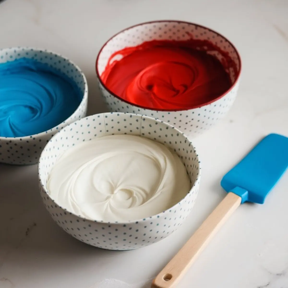 Two discs of wrapped sugar cookie dough resting on a floured marble countertop next to a wooden rolling pin, showing prepared dough ready for rolling and cutting.