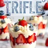 Fourth of July trifle collage showing a festive berry dessert in layers of vanilla cream, strawberries, and blueberries with “4th of July Trifle” text. A visually vibrant patriotic trifle for summer celebrations.