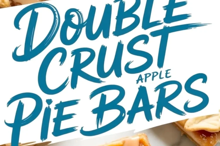 Collage image featuring glazed apple pie bars topped with leaf-shaped crust cutouts, with the text “Double Crust Apple Pie Bars” across the center.