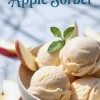 Collage of creamy apple sorbet scooped into white bowls with red and green apple slices, mint leaves, and silver spoons on marble. Text overlay reads “APPLE SORBET” and “apple recipes healthy.”