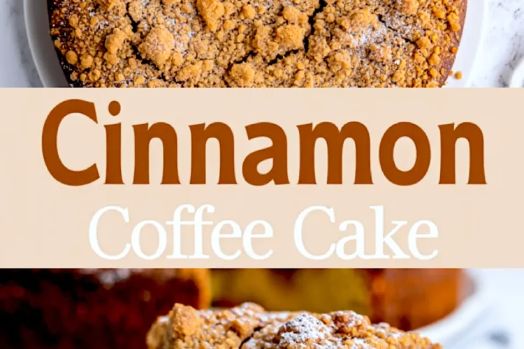 Single slice of cinnamon coffee cake on a white plate, showing a fluffy yellow crumb, cinnamon ribbon, and a crispy brown sugar crumble topping.