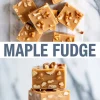 Homemade maple fudge squares topped with crunchy walnuts, arranged on parchment paper with a soft caramel-like texture.