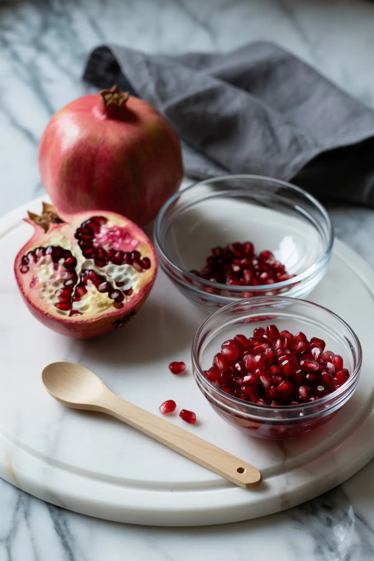Glass bowl of ice cubes and stainless steel cocktail shaker with ice on a marble surface, accompanied by fresh mint leaves and scattered ice cubes.