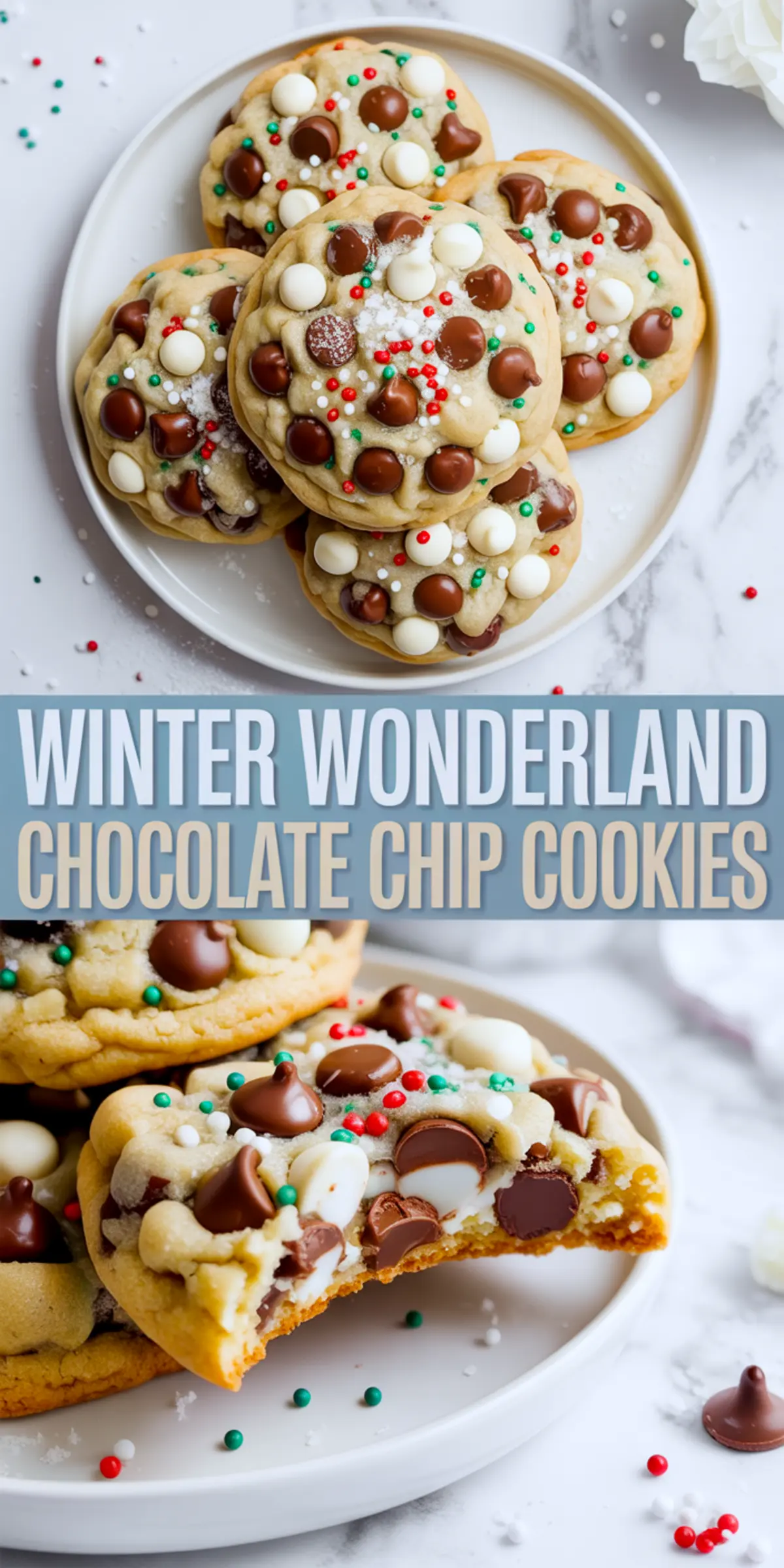 Flour and chopped nuts being whisked together in a glass bowl on a lightly floured marble surface, creating a dry mixture for cookie dough preparation.
