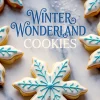 Snowflake-shaped sugar cookies decorated with white and blue royal icing displayed on a marble surface with text overlay reading “Winter Wonderland Cookies.”