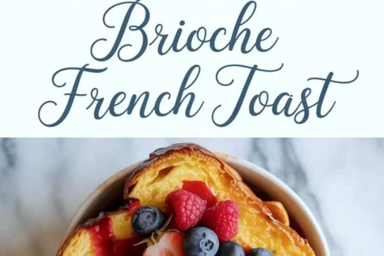 Collage showing two scenes of brioche French toast: the top image displays a plate of syrup-drizzled French toast with fresh berries; the bottom image presents a bowl filled with golden toast slices topped with vibrant strawberries, blueberries, and raspberries.