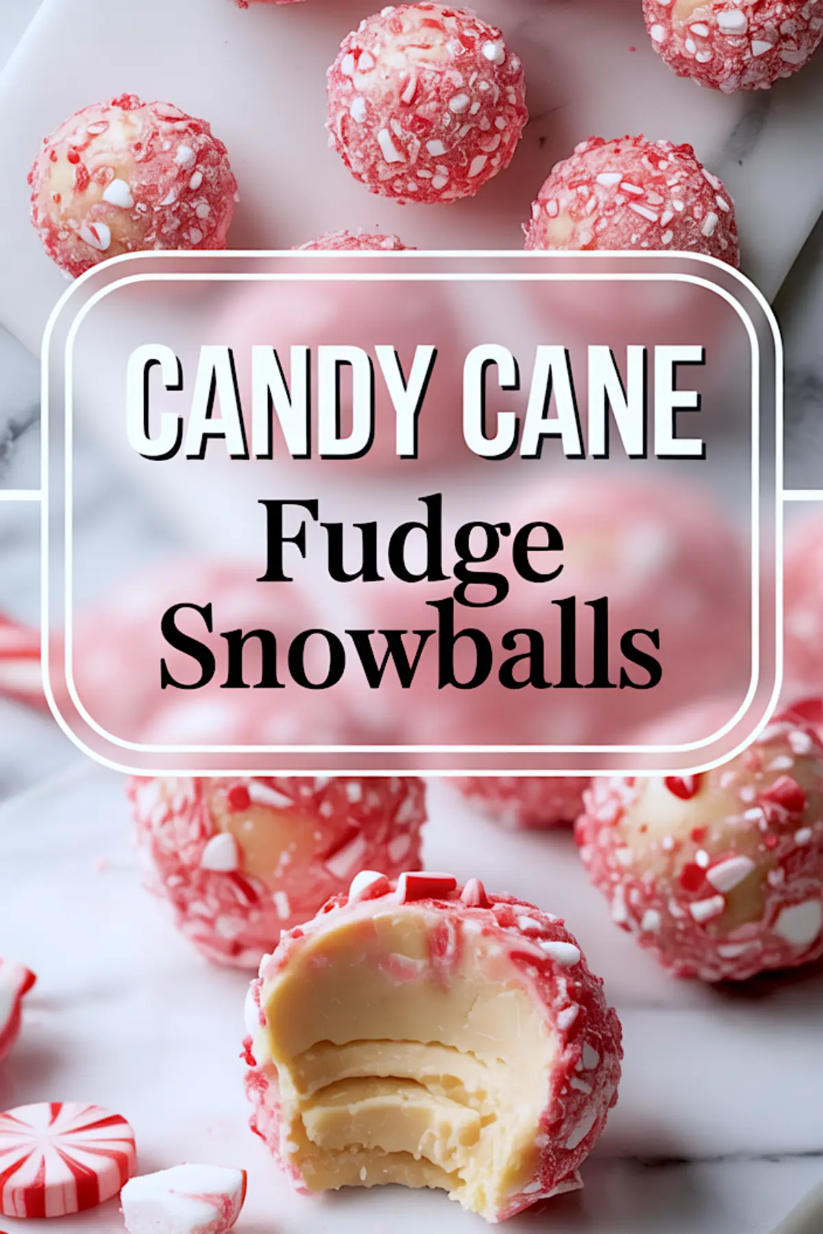 Candy Cane Fudge Snowballs