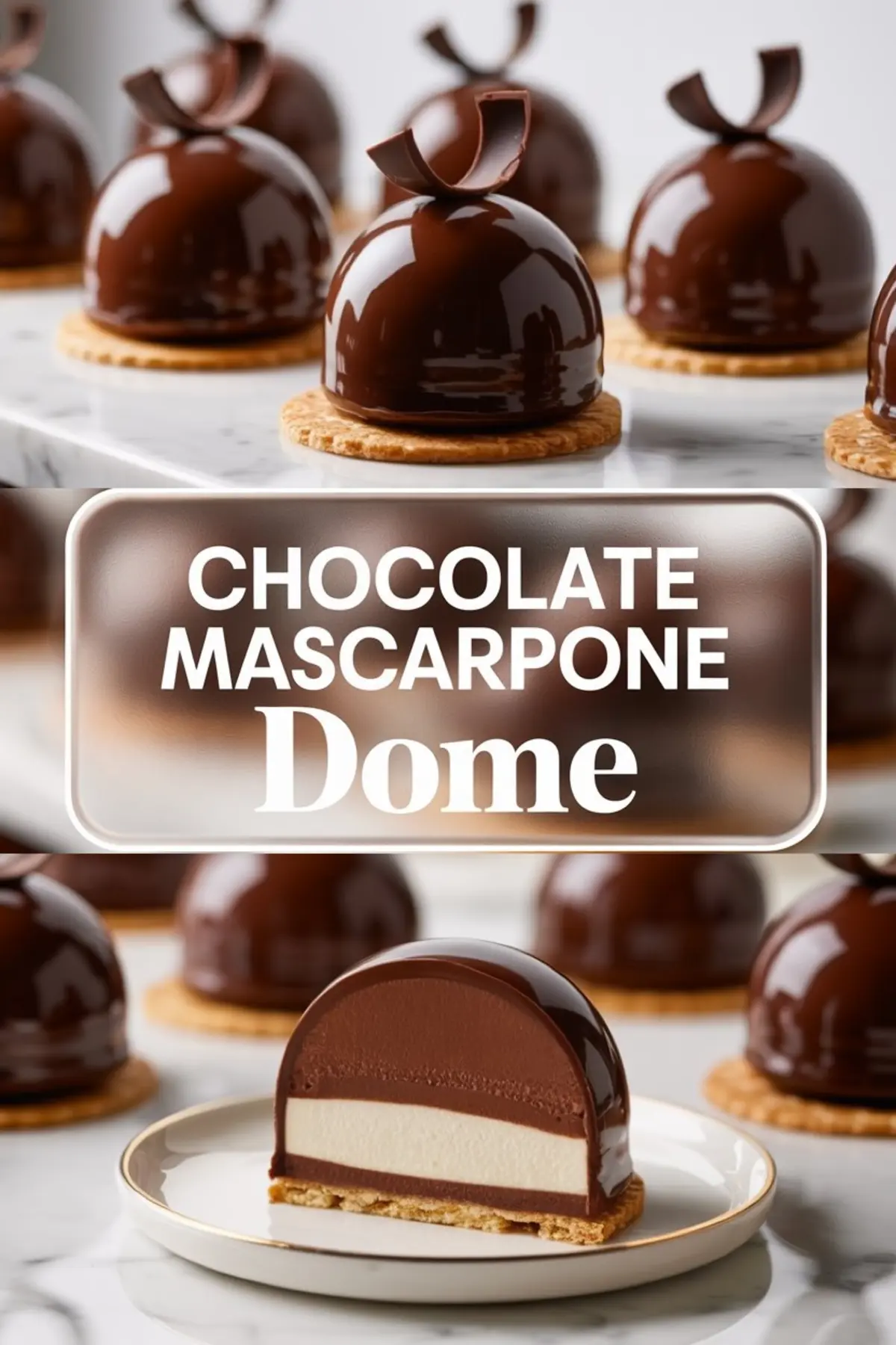 Elegant Chocolate Mascarpone Dome Dessert with Glossy Shells