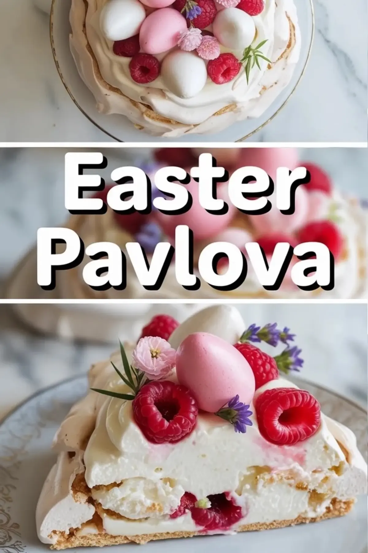 Easter Pavlova with Raspberries and Edible Flowers