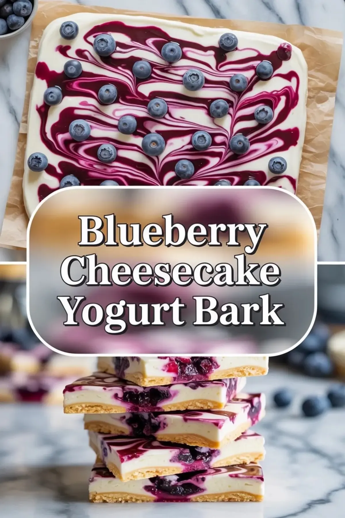 Blueberry Cheesecake Yogurt Bark With A Creamy Berry Swirl