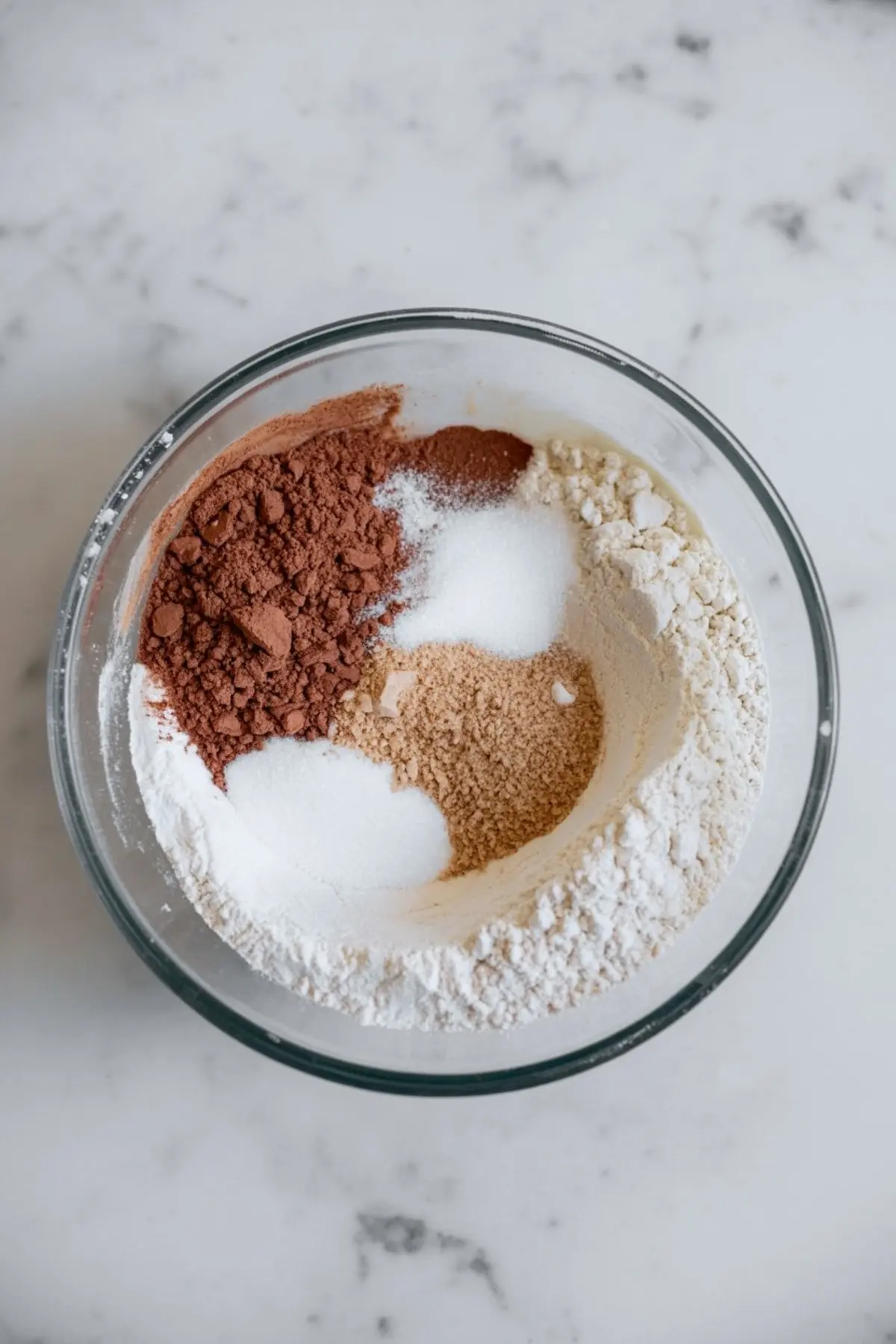 Cherry pie filling sits in a bowl with glossy whole cherries, ready to layer into chocolate cake with cherry pie filling.

Chocolate cake batter is portioned into round cake pans for baking a layered chocolate cherry cake.