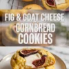 Close view of fig and goat cheese cornbread cookies on a cooling rack with golden edges and soft centers visible on top.