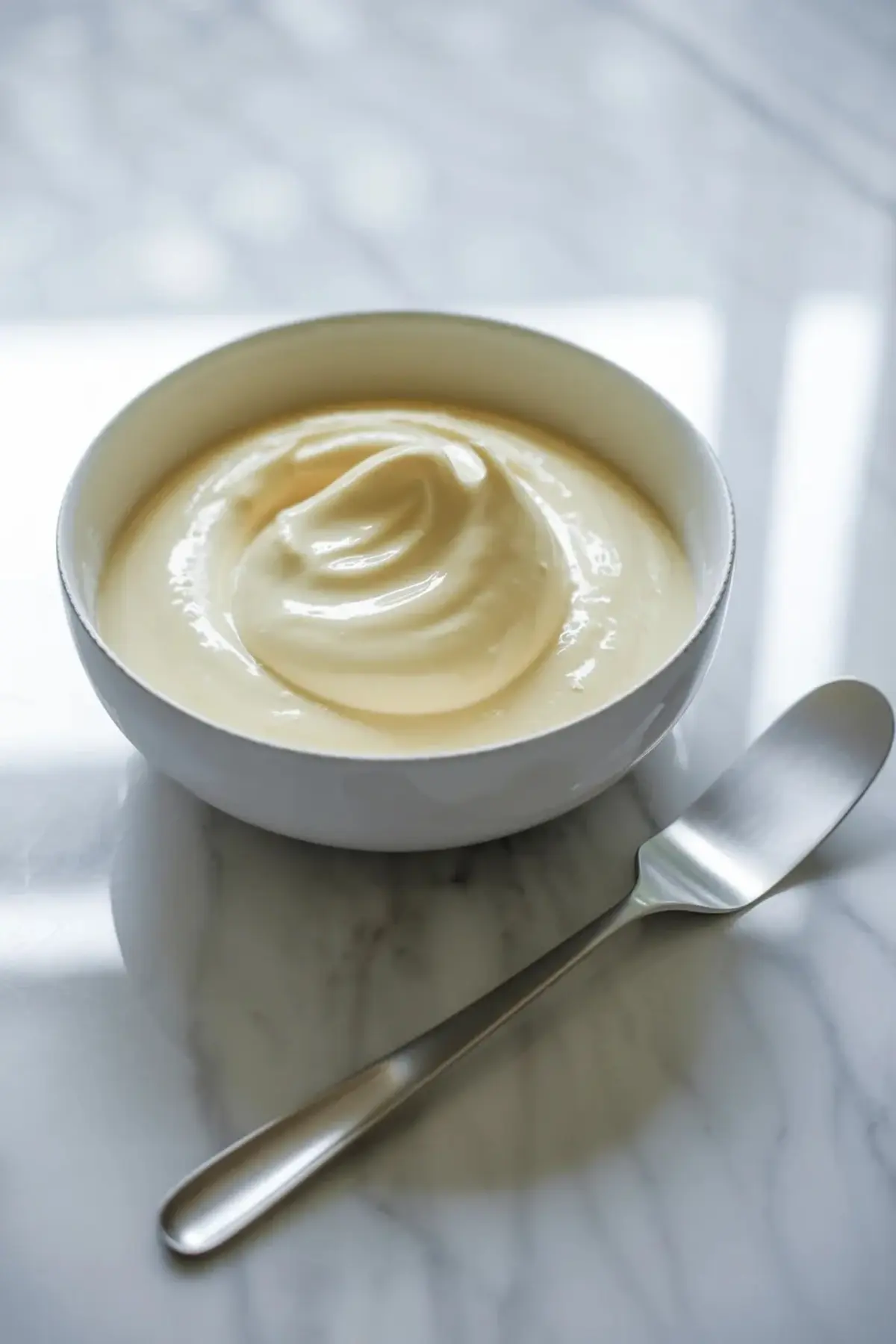 Cream cheese lemon filling in a white bowl with a smooth whipped texture for lemon mulberry crumble bars.