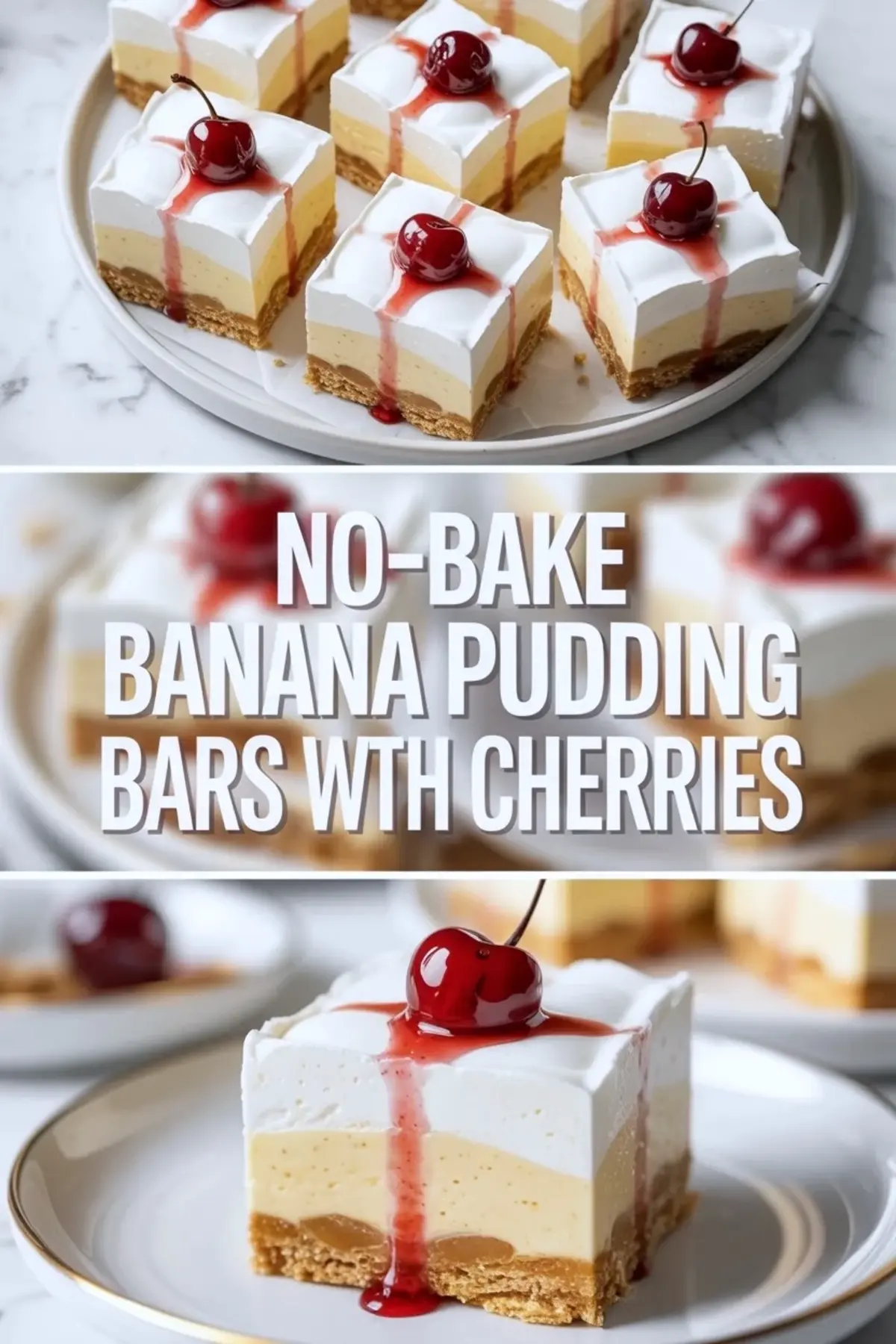 No-Bake Banana Pudding Bars Recipe – Creamy Vanilla Wafer Bars with Cherries