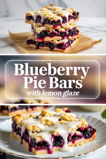 Single plated blueberry pie bar with lemon glaze showing the blueberry filling and buttery base on a white plate.