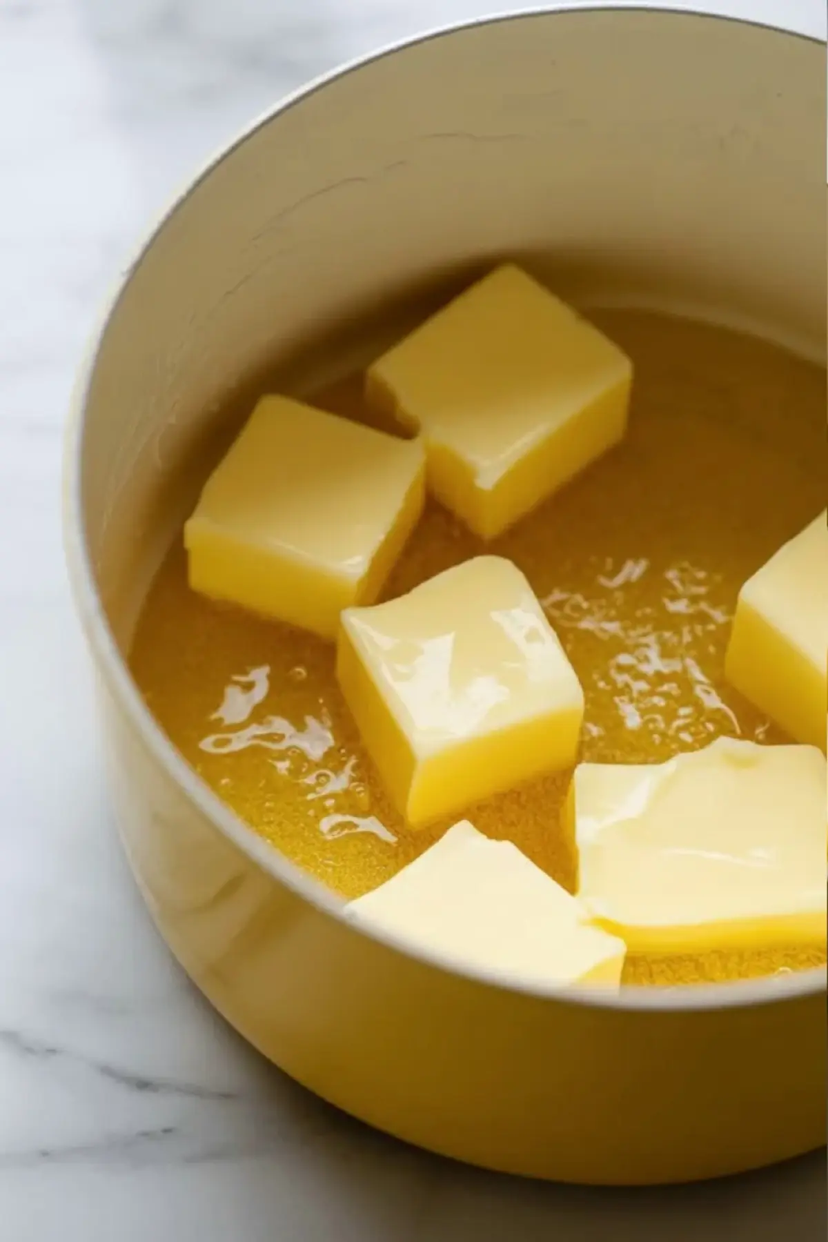 Butter melting in a saucepan for patriotic Rice Krispie treats.
