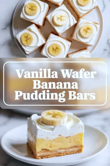 Finished vanilla wafer banana pudding bar on a white plate with visible creamy banana layers and vanilla wafer crust.