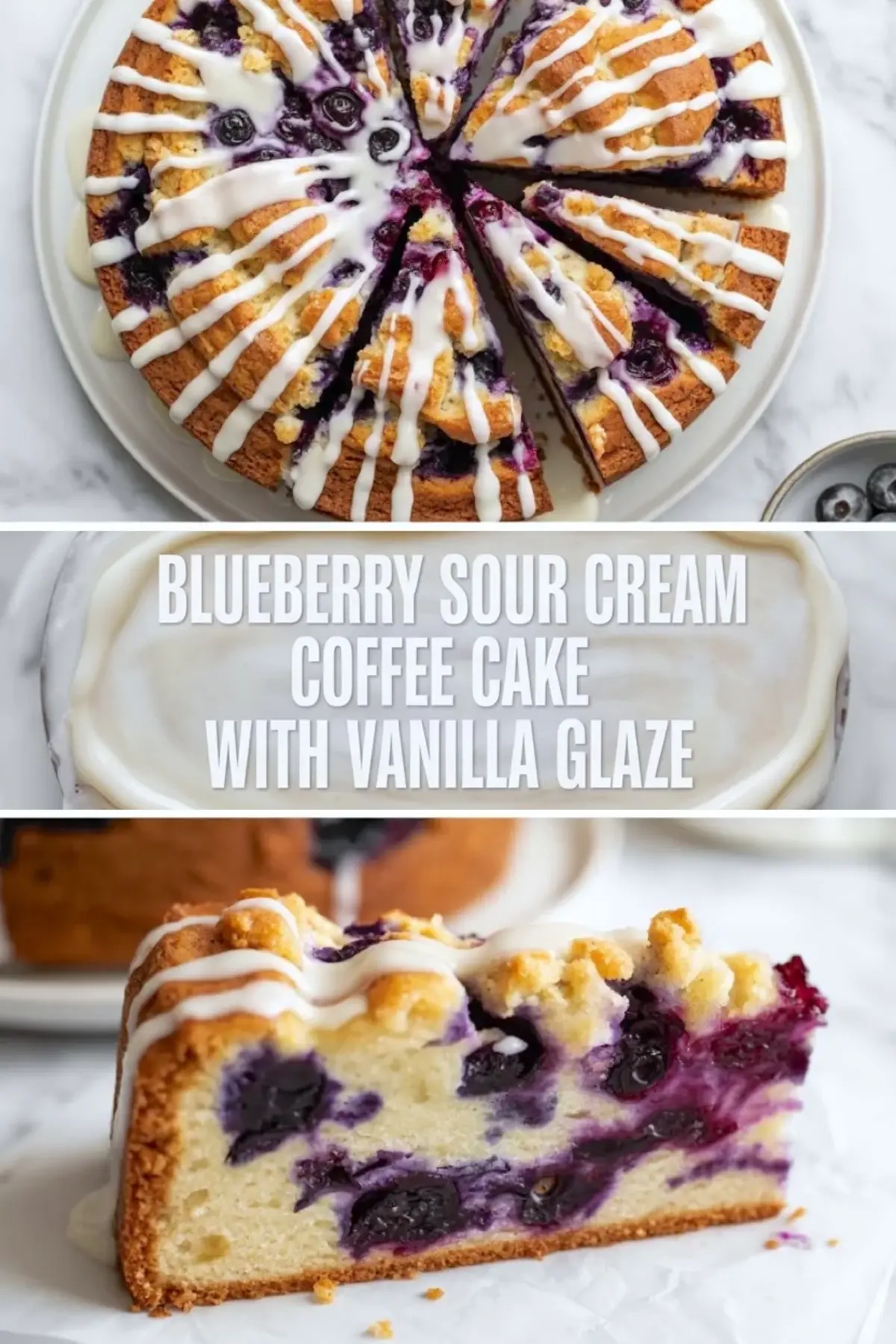 Blueberry Sour Cream Coffee Cake Recipe – Moist Crumb Cake with Vanilla Glaze