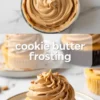 Cookie butter frosting swirled onto a cupcake beside a bowl of fluffy Biscoff buttercream with title text overlay.