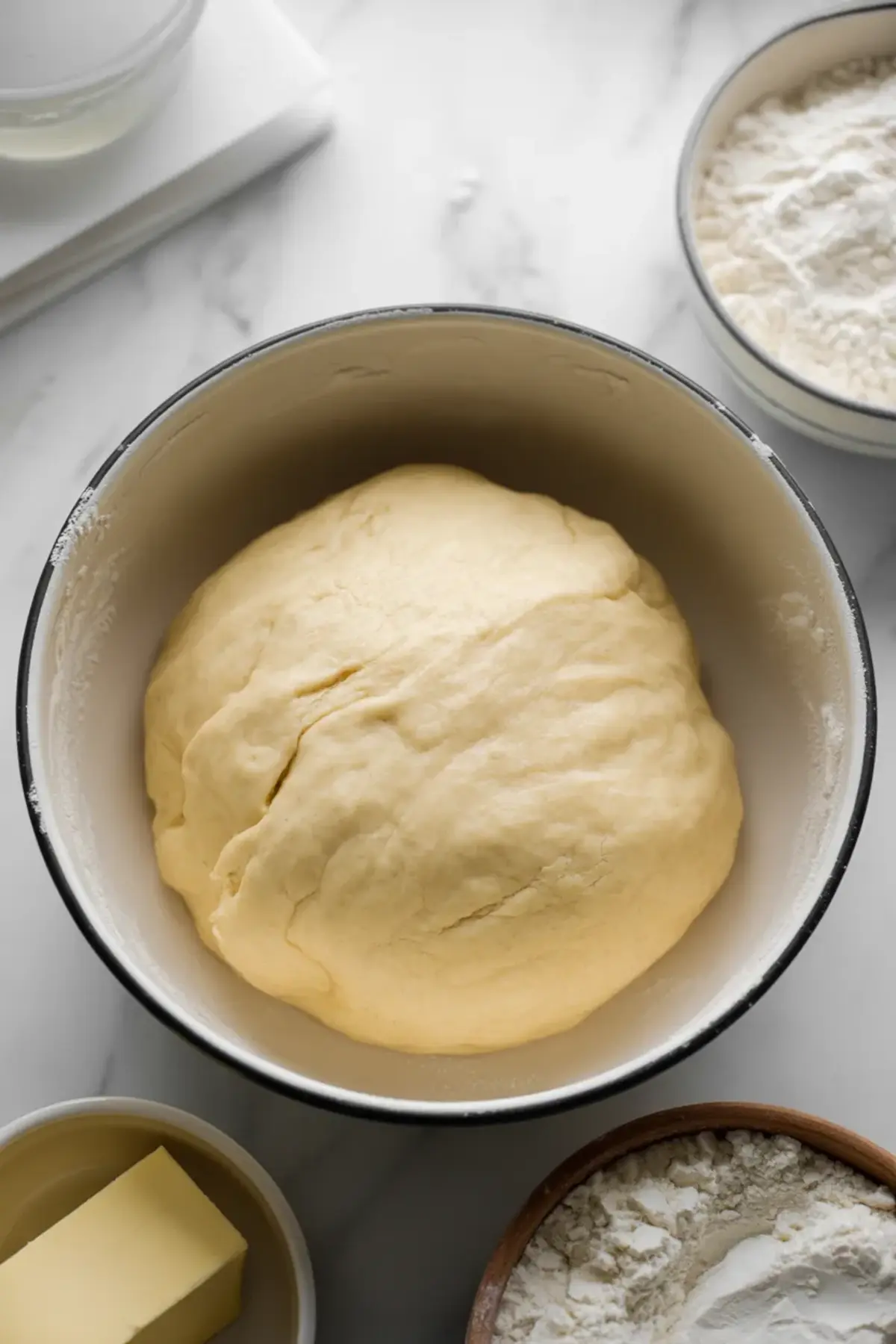 Homemade pastry dough in a bowl with flour and butter for wild berry Pop Tarts.